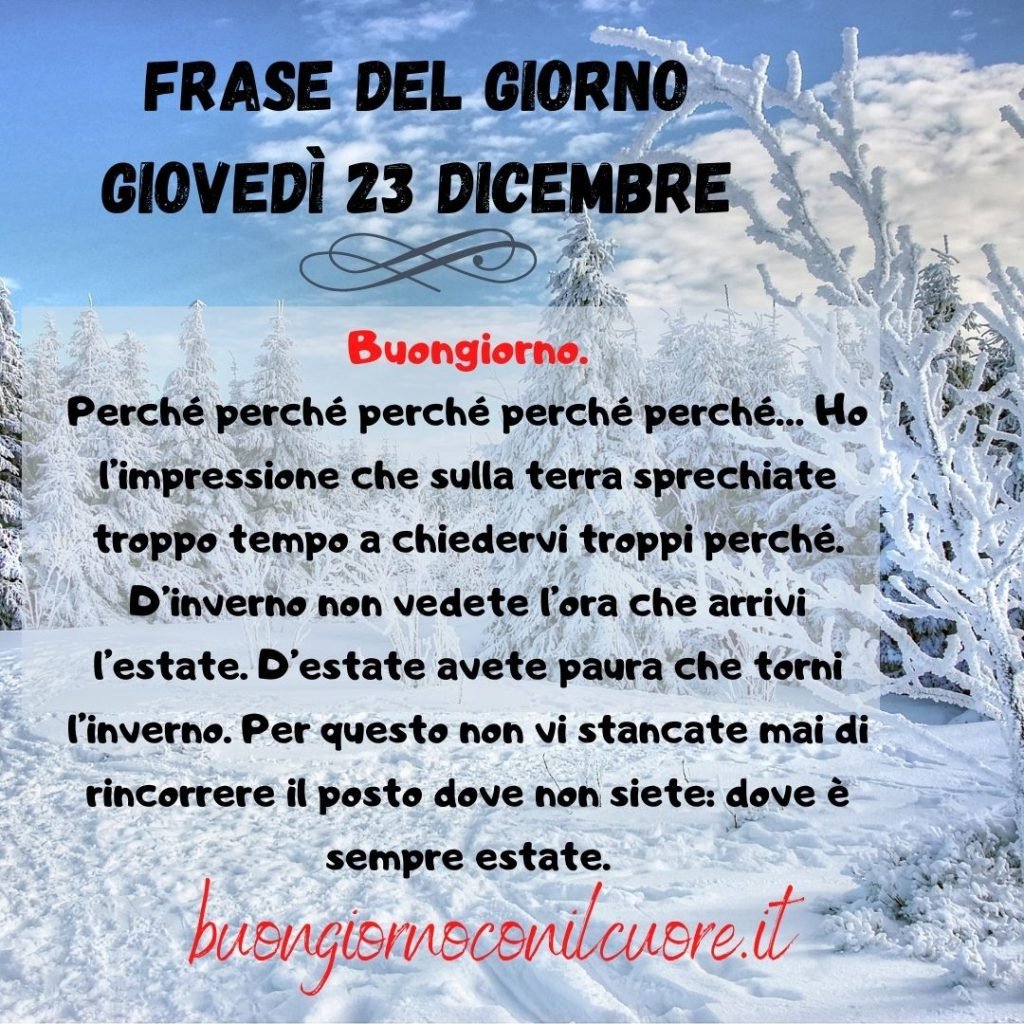 frase del giorno oggi domani giovedì 23 dicembre